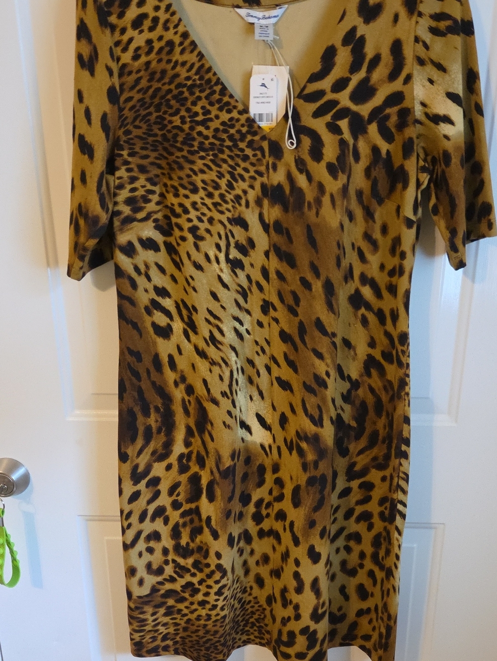 Tommy Bahama Leopard Print V-Neck Dress in Mustard Brown